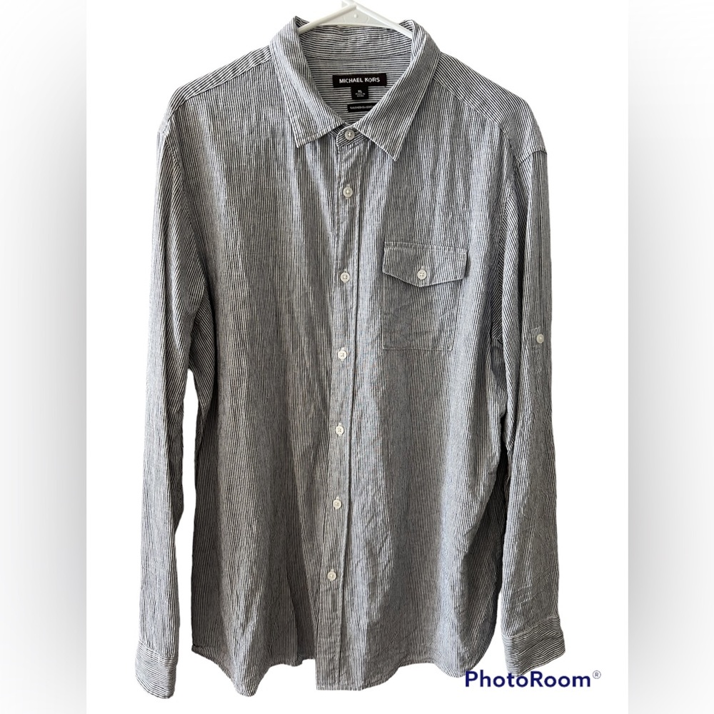 Mens Michael Kors linen shirt XL white/gray